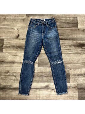 One By One Teaspoon High Waist Freebird II Distressed Skinny Jeans Blue Size 24